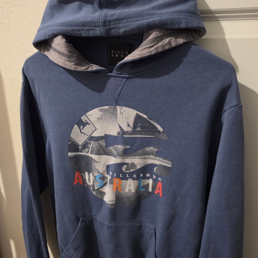 Billabong Mens Australia Graphic Pullover Hoodie Blue Size Medium Surf Skate